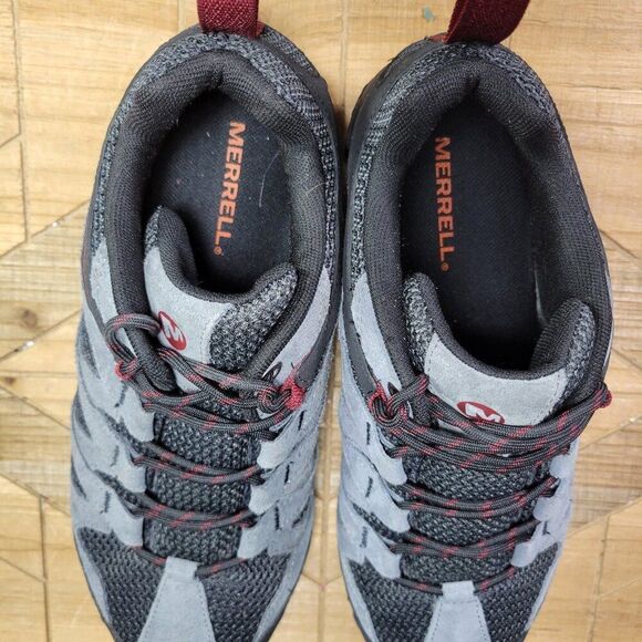 WIDE Merrell Alverstone Mens 9.5W Waterproof Hiking Shoes‎ Gray Suede Mesh Upper - Picture 10 of 11